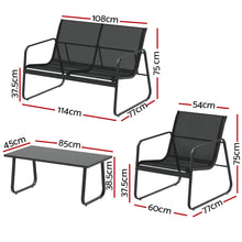 Gardeon Outdoor Sofa Set 4 Piece Textilene Black Compact