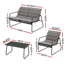 Gardeon Outdoor Sofa Set 4 Piece Textilene Black With Cushions