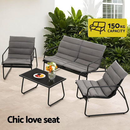 Gardeon 4PCS Outdoor Sofa Set Table and Chairs Cushion textilene Patio Furniture