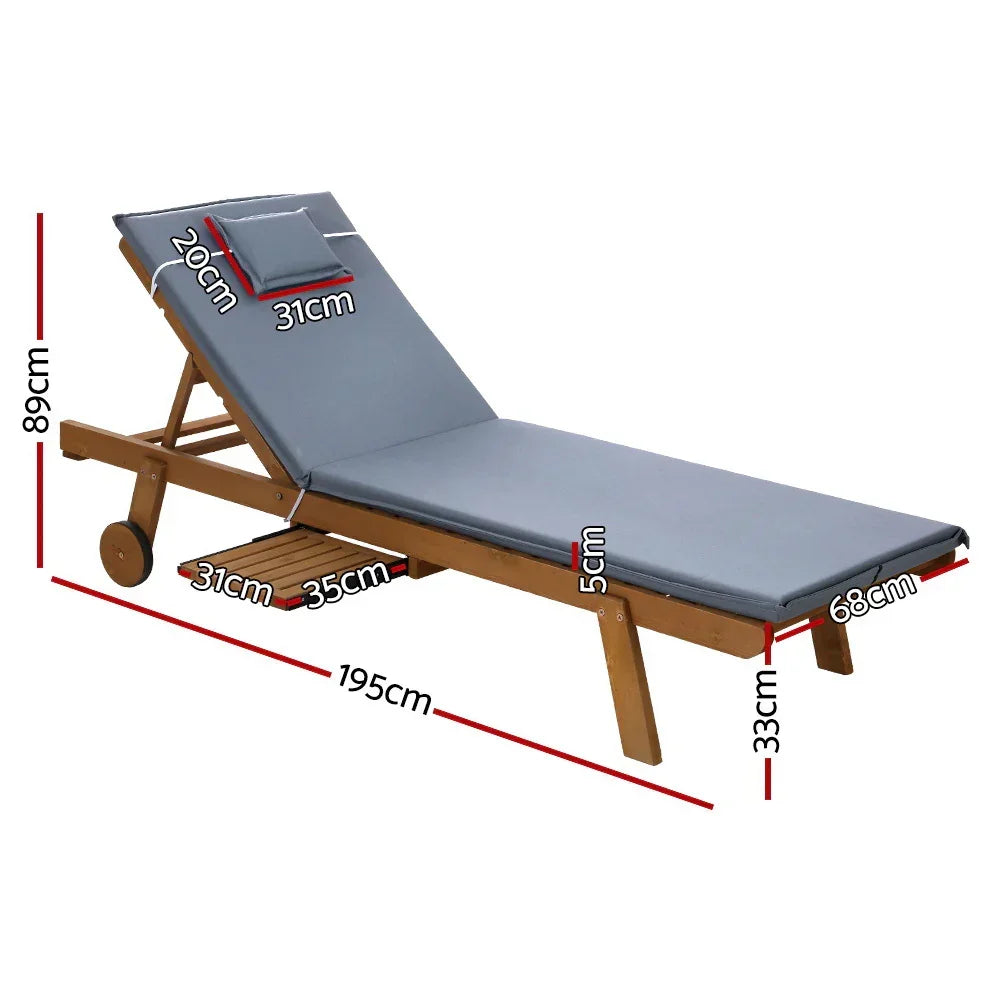 Gardeon 2x Sun Lounge Wooden Lounger Outdoor Furniture Day Bed Wheel Patio Grey - Stacks Warehouse