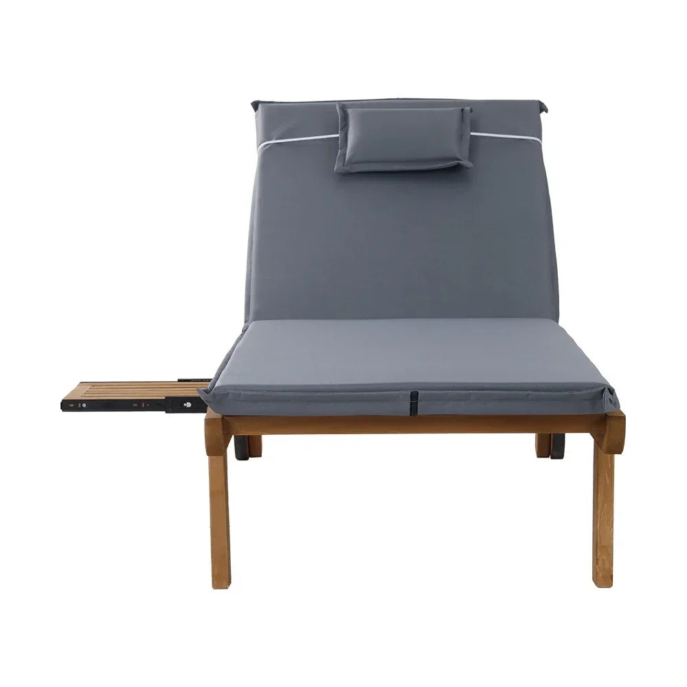 Gardeon 2x Sun Lounge Wooden Lounger Outdoor Furniture Day Bed Wheel Patio Grey - Stacks Warehouse