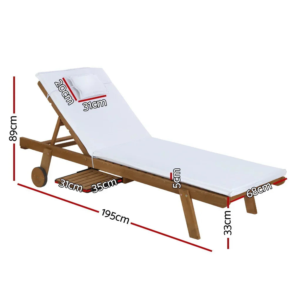 Gardeon 2x Sun Lounge Wooden Lounger Outdoor Furniture Day Bed Wheel Patio White - Stacks Warehouse