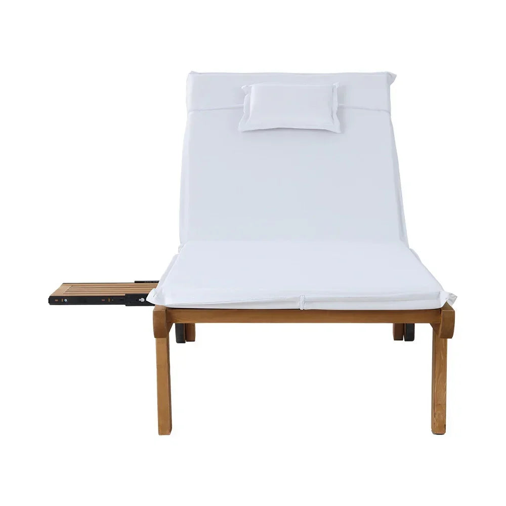 Gardeon 2x Sun Lounge Wooden Lounger Outdoor Furniture Day Bed Wheel Patio White - Stacks Warehouse