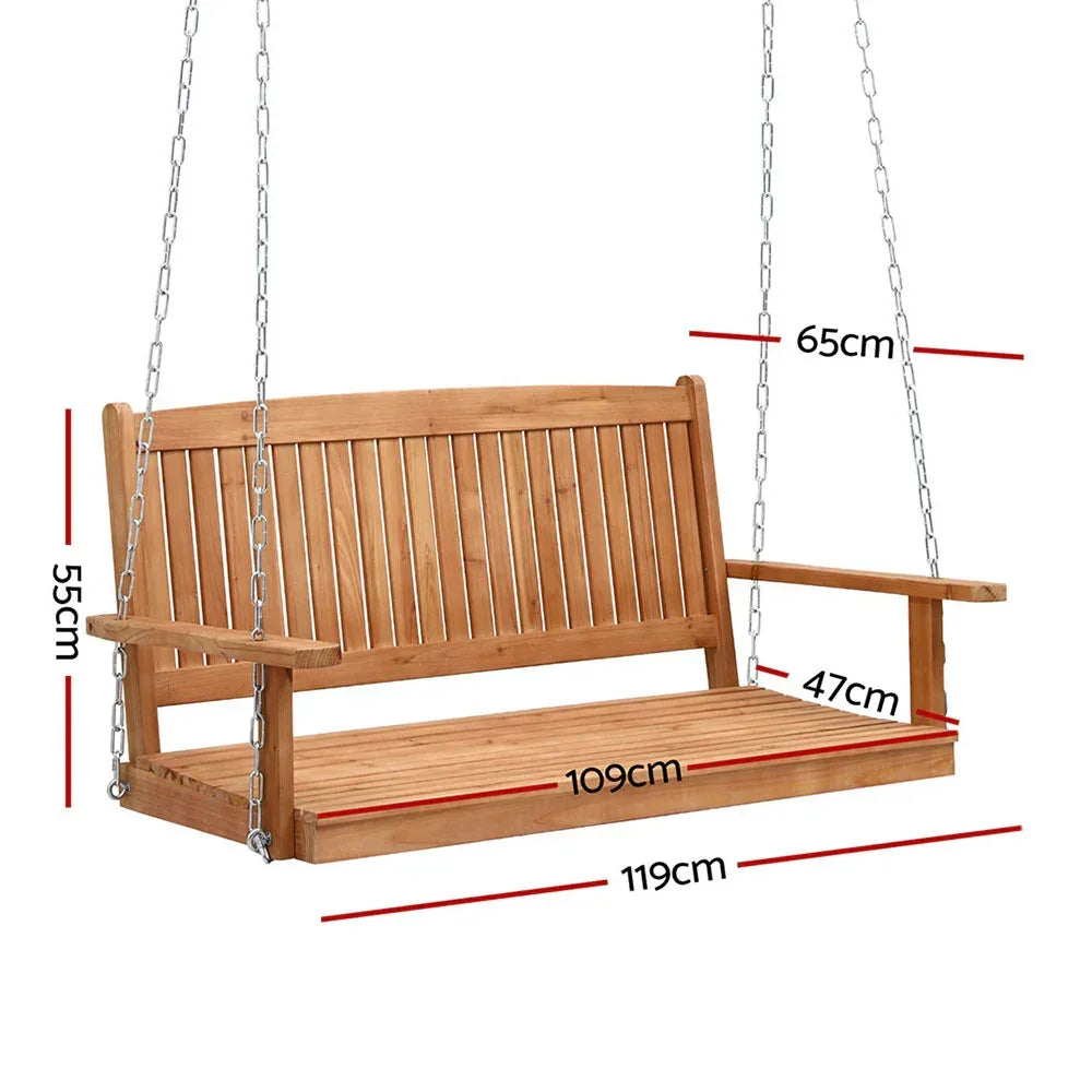 Gardeon Porch Swing Chair With Chain Outdoor Furniture Wooden Bench 2 Seater - Stacks Warehouse