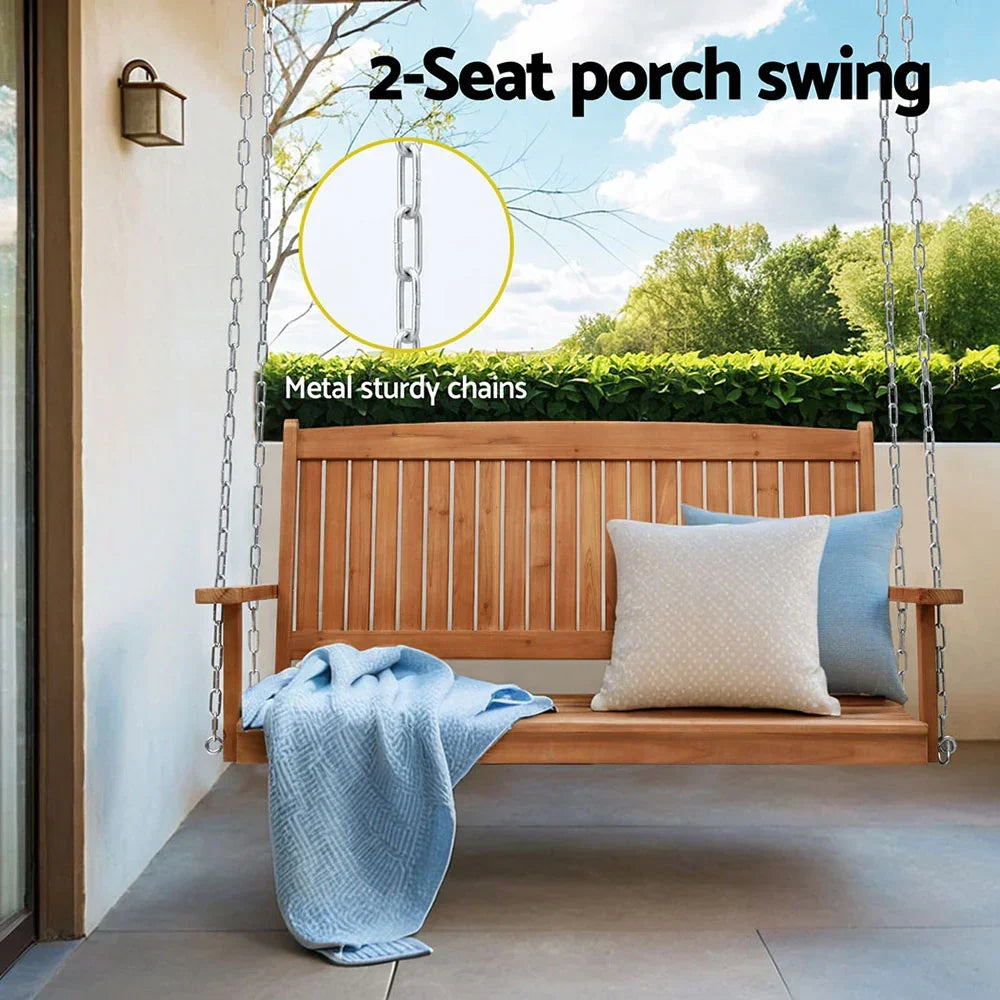Gardeon Porch Swing Chair With Chain Outdoor Furniture Wooden Bench 2 Seater - Stacks Warehouse