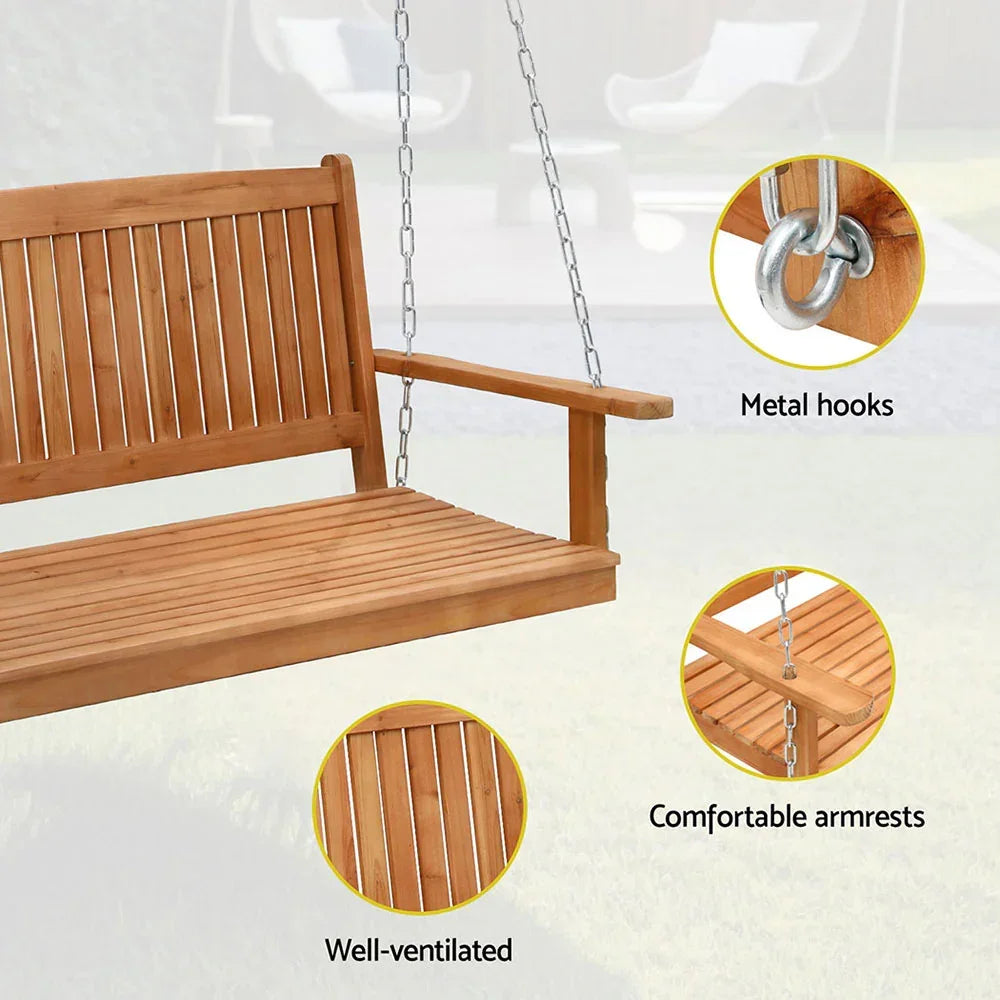 Gardeon Porch Swing Chair With Chain Outdoor Furniture Wooden Bench 2 Seater - Stacks Warehouse