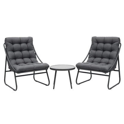 Modern outdoor patio set with two cushioned lounge chairs and a round table, Flea Market AU