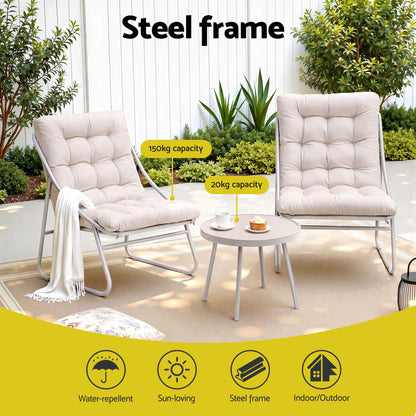 Gardeon 3 Piece Outdoor Bistro Set Khaki
