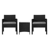 3PC Outdoor Bistro Set Patio Furniture Wicker Dining Chairs Table Cushion Black - Flea Market