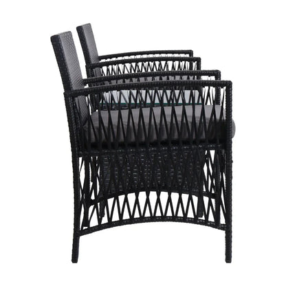 3PC Outdoor Bistro Set Patio Furniture Wicker Dining Chairs Table Cushion Black - Stacks Warehouse