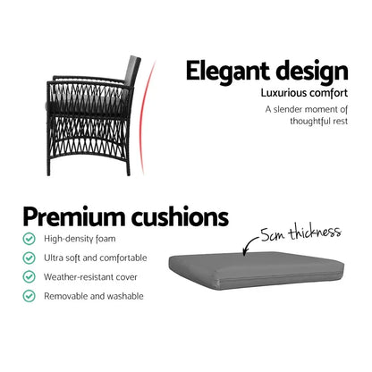 3PC Outdoor Bistro Set Patio Furniture Wicker Dining Chairs Table Cushion Black - Stacks Warehouse