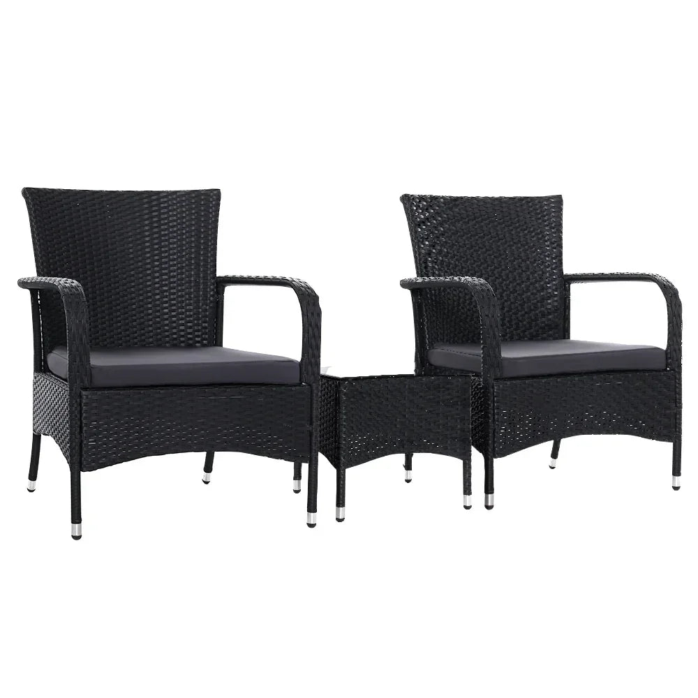 3PC Outdoor Bistro Set Patio Furniture Wicker Setting Chairs Table Luca - Stacks Warehouse