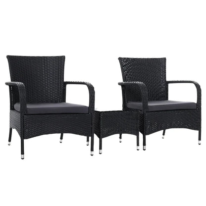 3PC Outdoor Bistro Set Patio Furniture Wicker Setting Chairs Table Luca - Stacks Warehouse