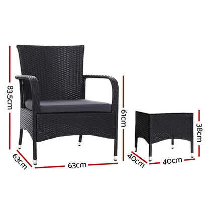 3PC Outdoor Bistro Set Patio Furniture Wicker Setting Chairs Table Luca - Stacks Warehouse