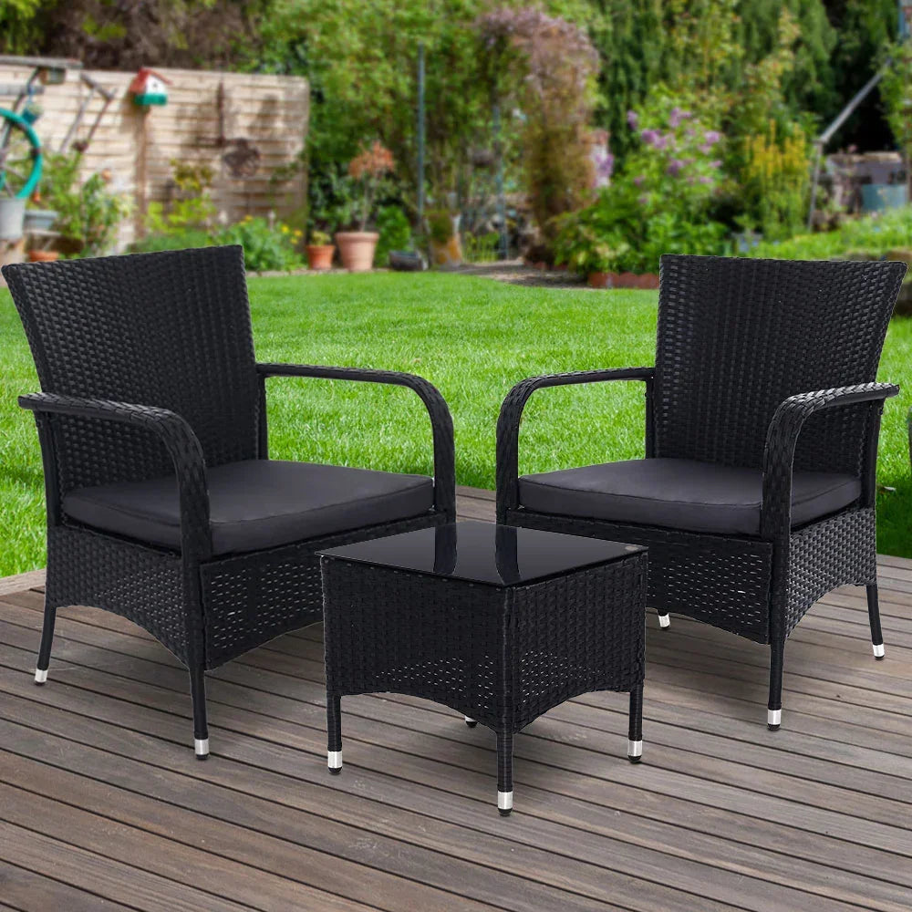 3PC Outdoor Bistro Set Patio Furniture Wicker Setting Chairs Table Luca - Stacks Warehouse