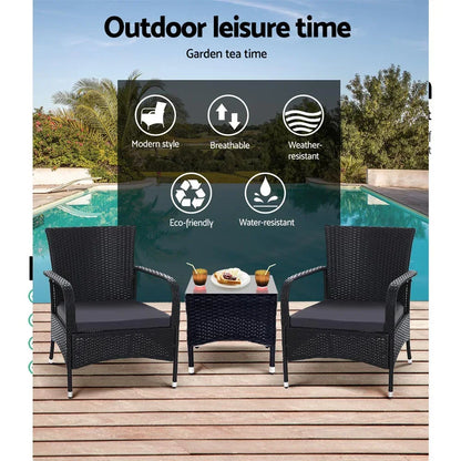 3PC Outdoor Bistro Set Patio Furniture Wicker Setting Chairs Table Luca - Stacks Warehouse