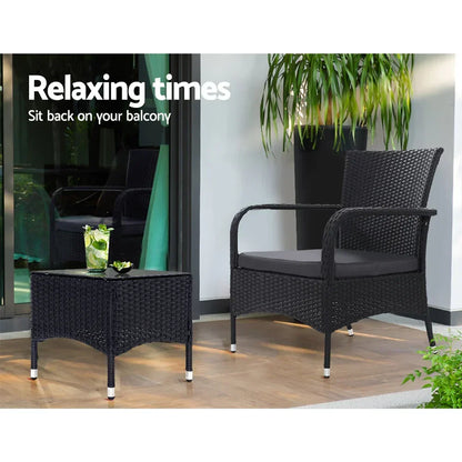 3PC Outdoor Bistro Set Patio Furniture Wicker Setting Chairs Table Luca - Stacks Warehouse