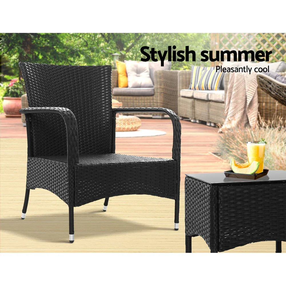 3PC Outdoor Bistro Set Patio Furniture Wicker Setting Chairs Table Luca - Stacks Warehouse