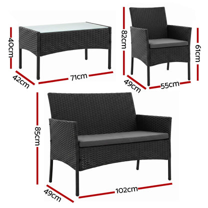 Outdoor coffee table with a 5mm tempered glass top and rattan border finish