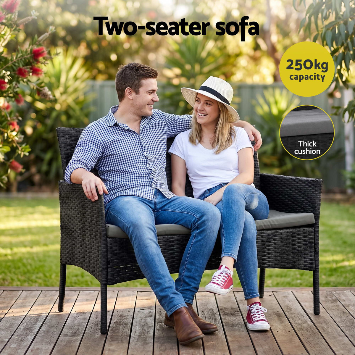 Gardeon black rattan single sofa rated to 120kg, 55 x 49 x 82cm