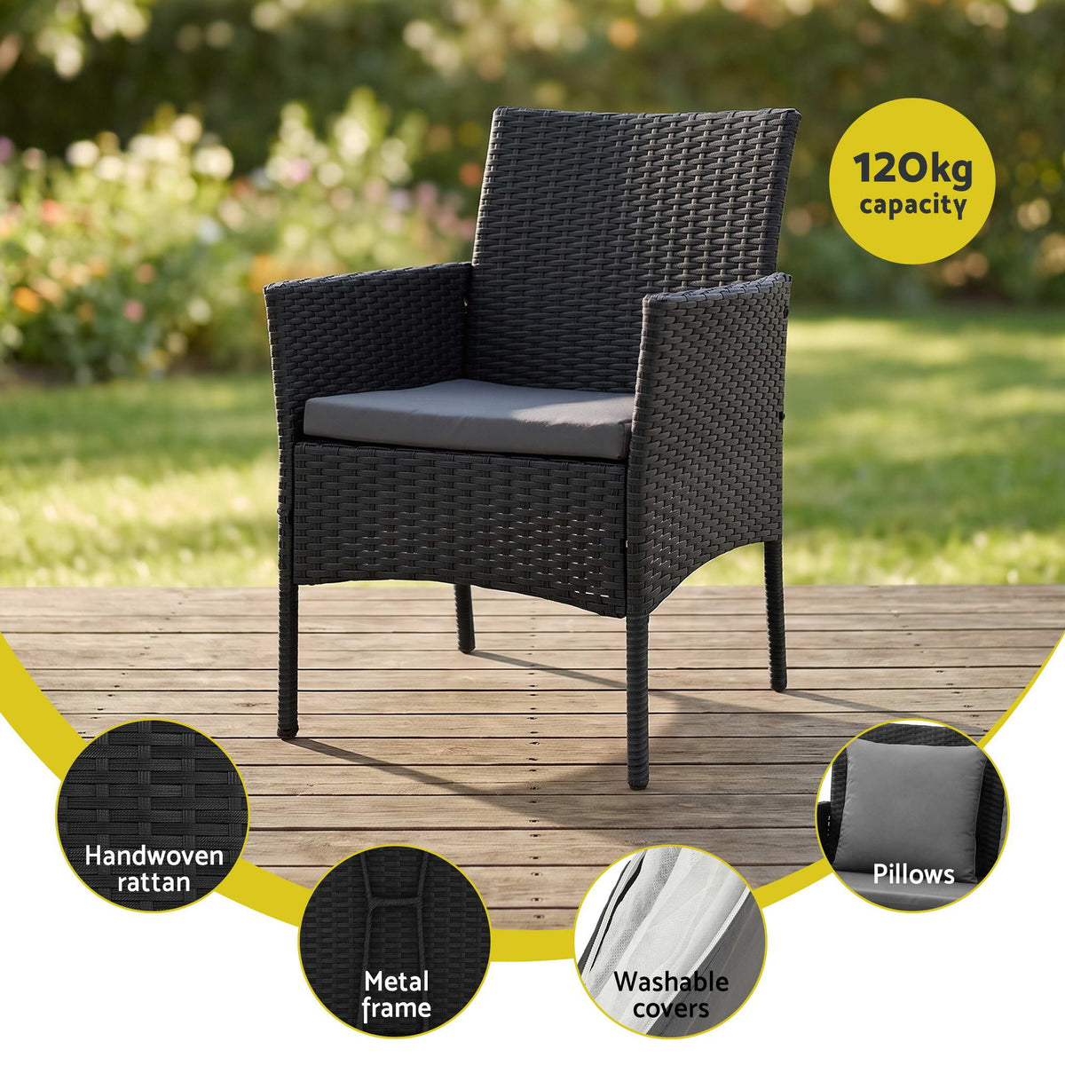 Rattan bench sofa measuring 102 x 49 x 85cm from the Gardeon 4 piece set