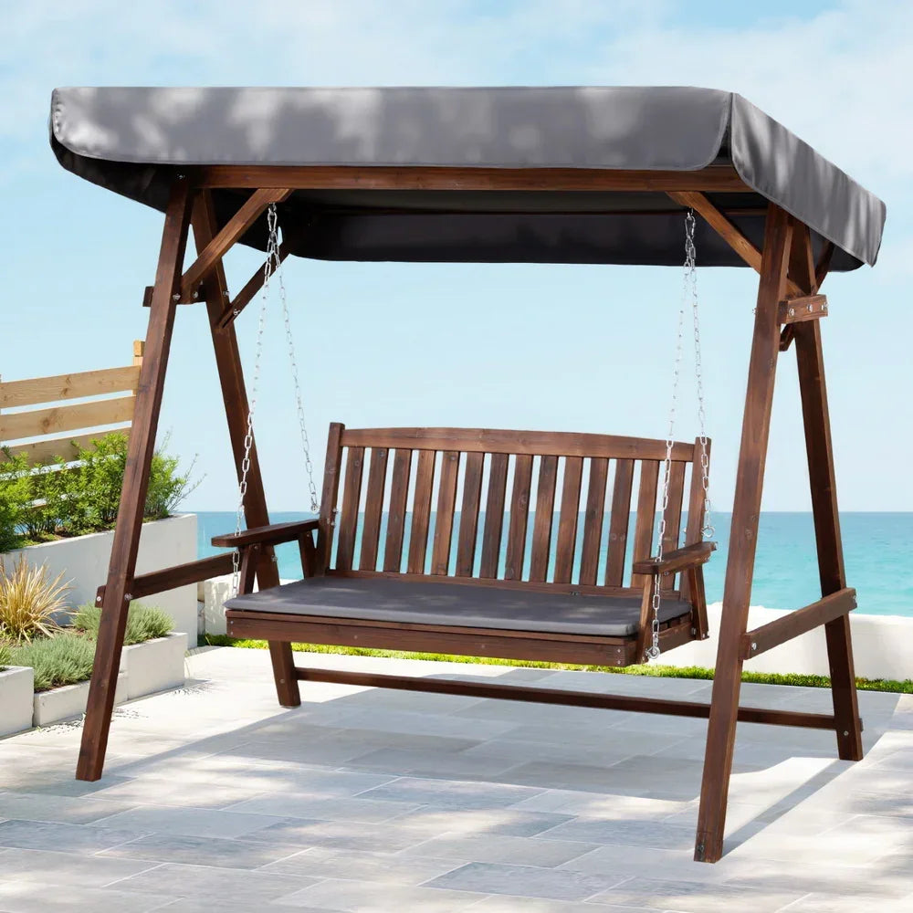 Gardeon Wooden Swing Chair Garden Bench Canopy 3 Seater Outdoor Furniture - Stacks Warehouse