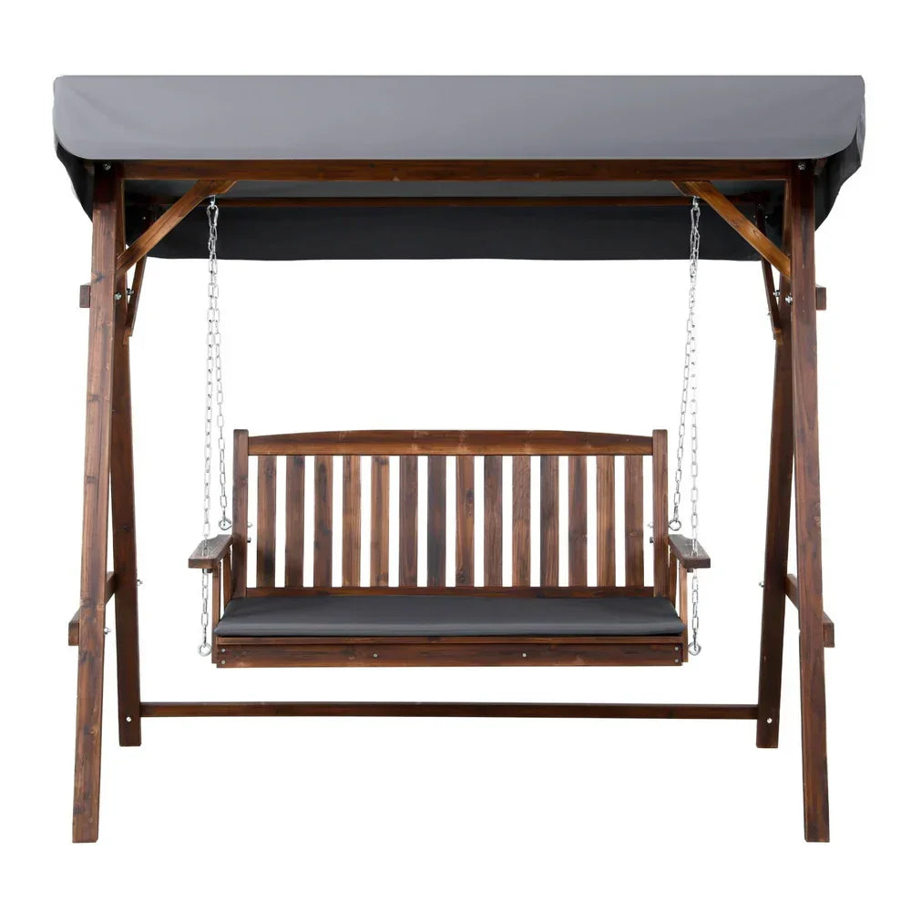 Gardeon Wooden Swing Chair Garden Bench Canopy 3 Seater Outdoor Furniture - Stacks Warehouse