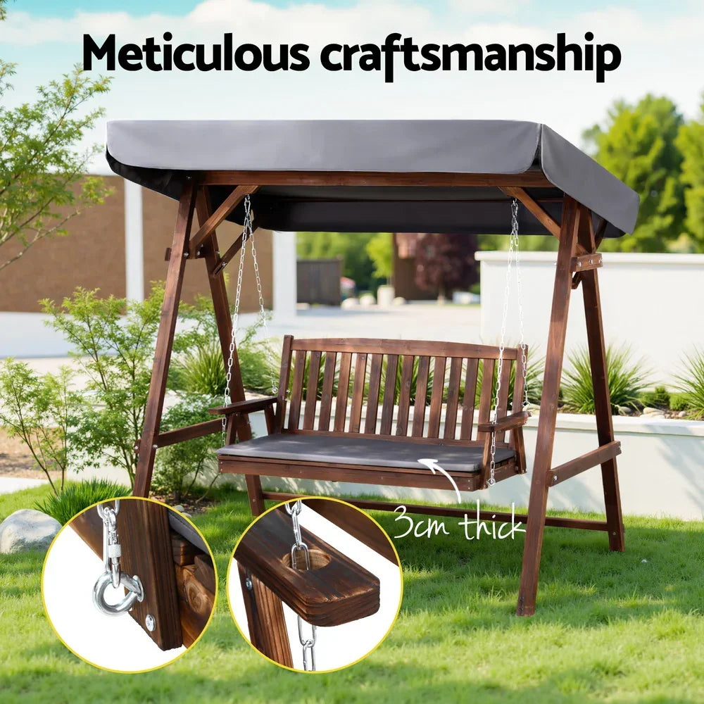 Gardeon Wooden Swing Chair Garden Bench Canopy 3 Seater Outdoor Furniture - Stacks Warehouse