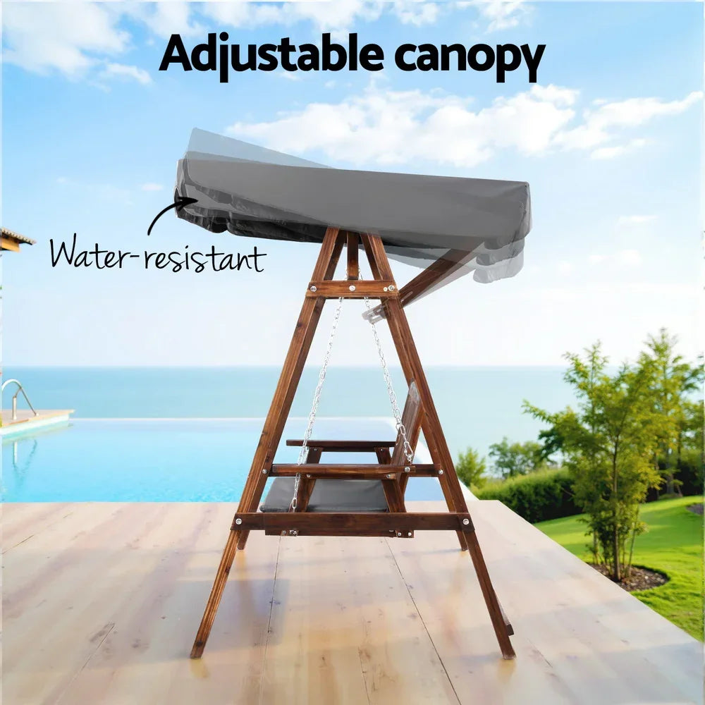 Gardeon Wooden Swing Chair Garden Bench Canopy 3 Seater Outdoor Furniture - Stacks Warehouse