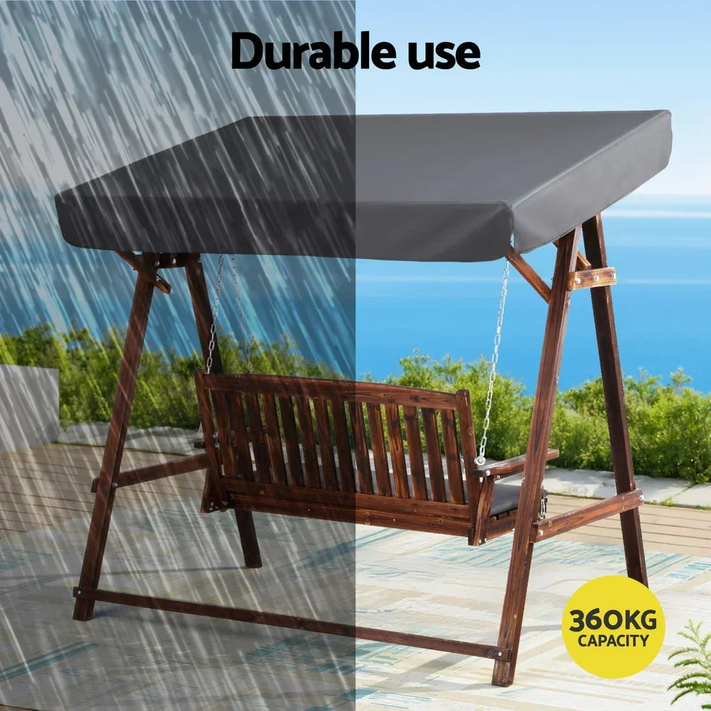 Gardeon Wooden Swing Chair Garden Bench Canopy 3 Seater Outdoor Furniture - Stacks Warehouse