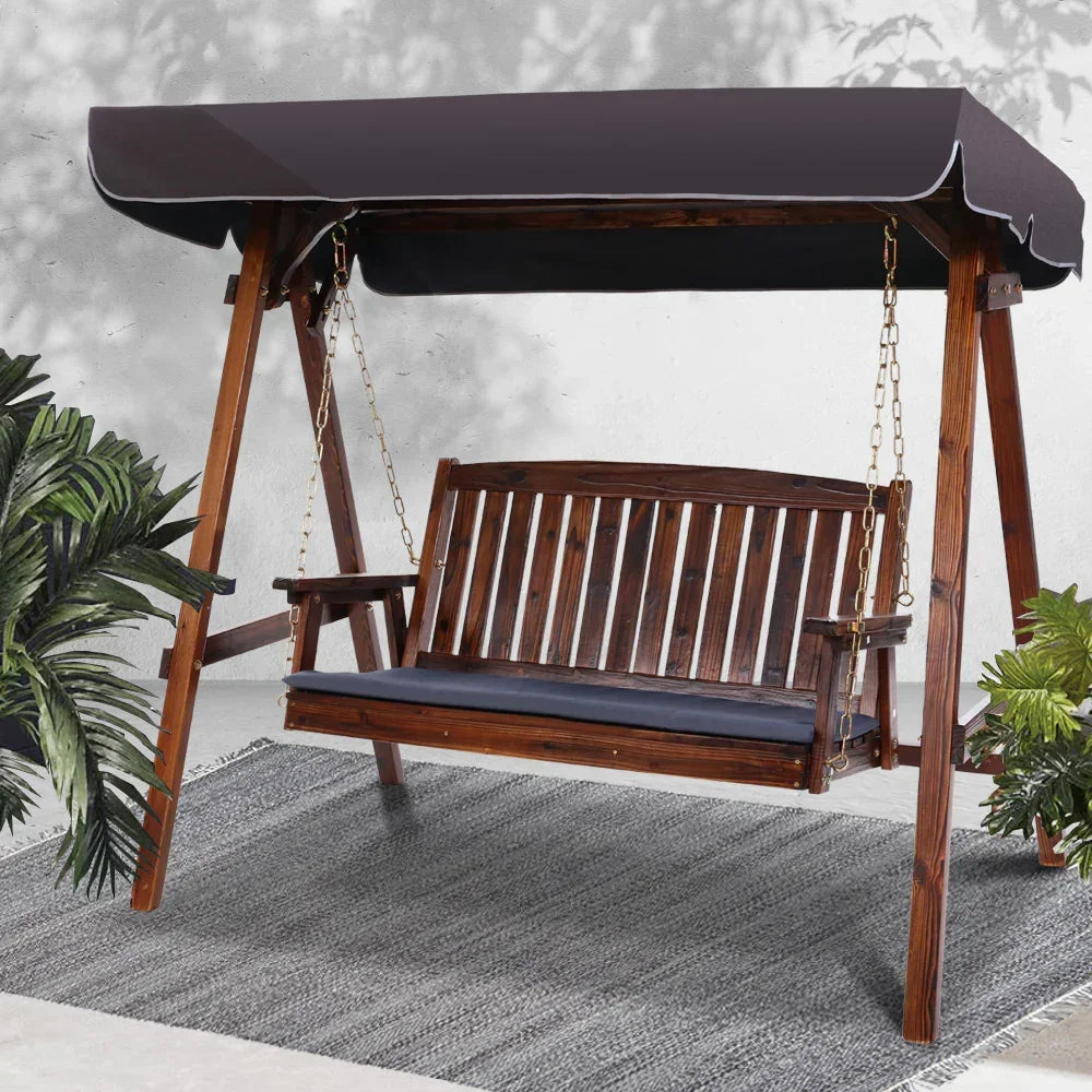 Gardeon Wooden Swing Chair Garden Bench Canopy 3 Seater Outdoor Furniture - Stacks Warehouse