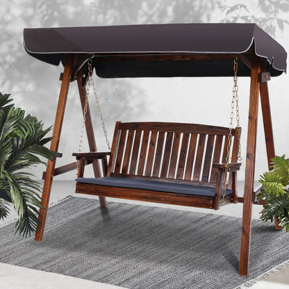 Gardeon Wooden Swing Chair Garden Bench Canopy 3 Seater Outdoor Furniture - Stacks Warehouse