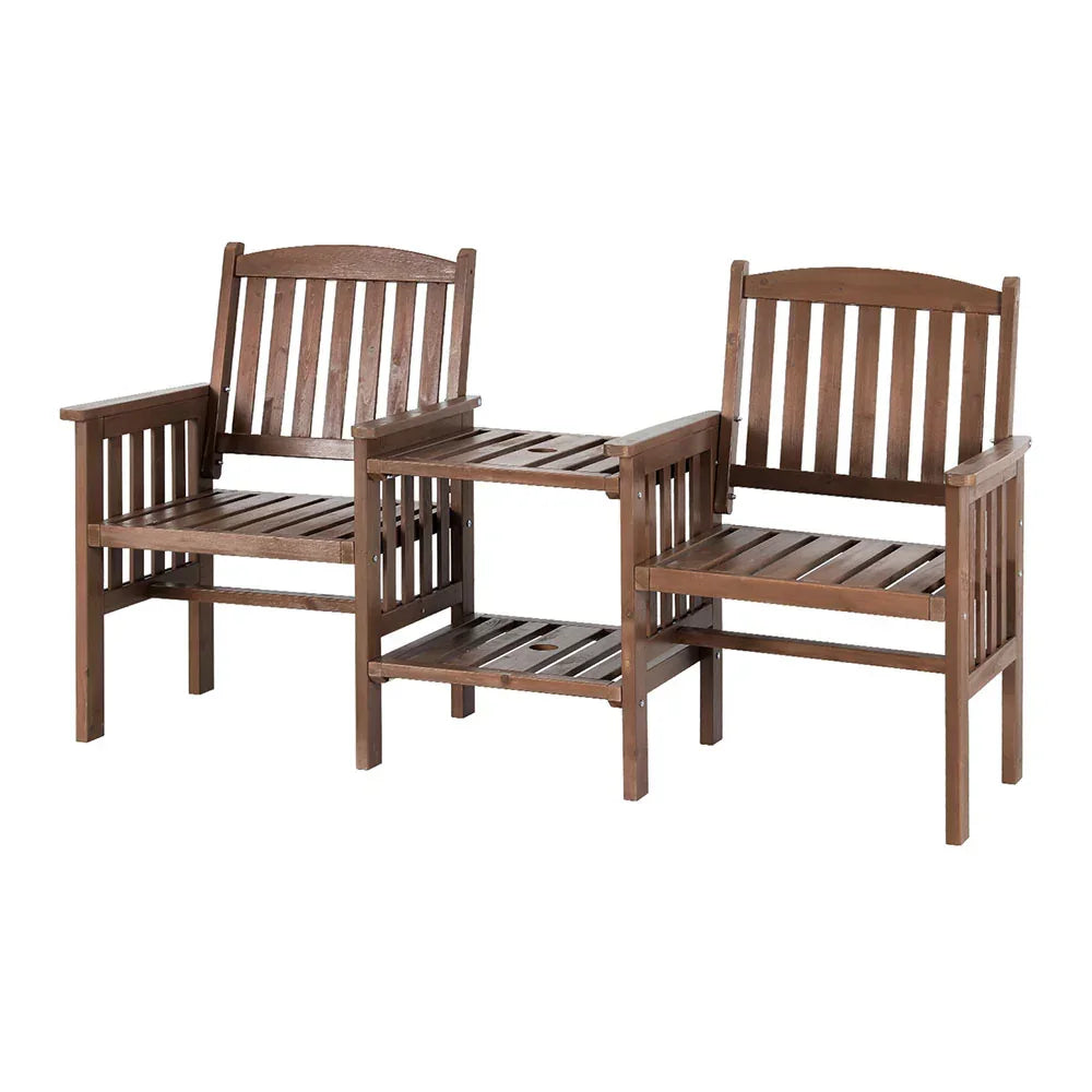 Outdoor Garden Bench Loveseat Wooden Table Chairs Patio Furniture Brown - Stacks Warehouse
