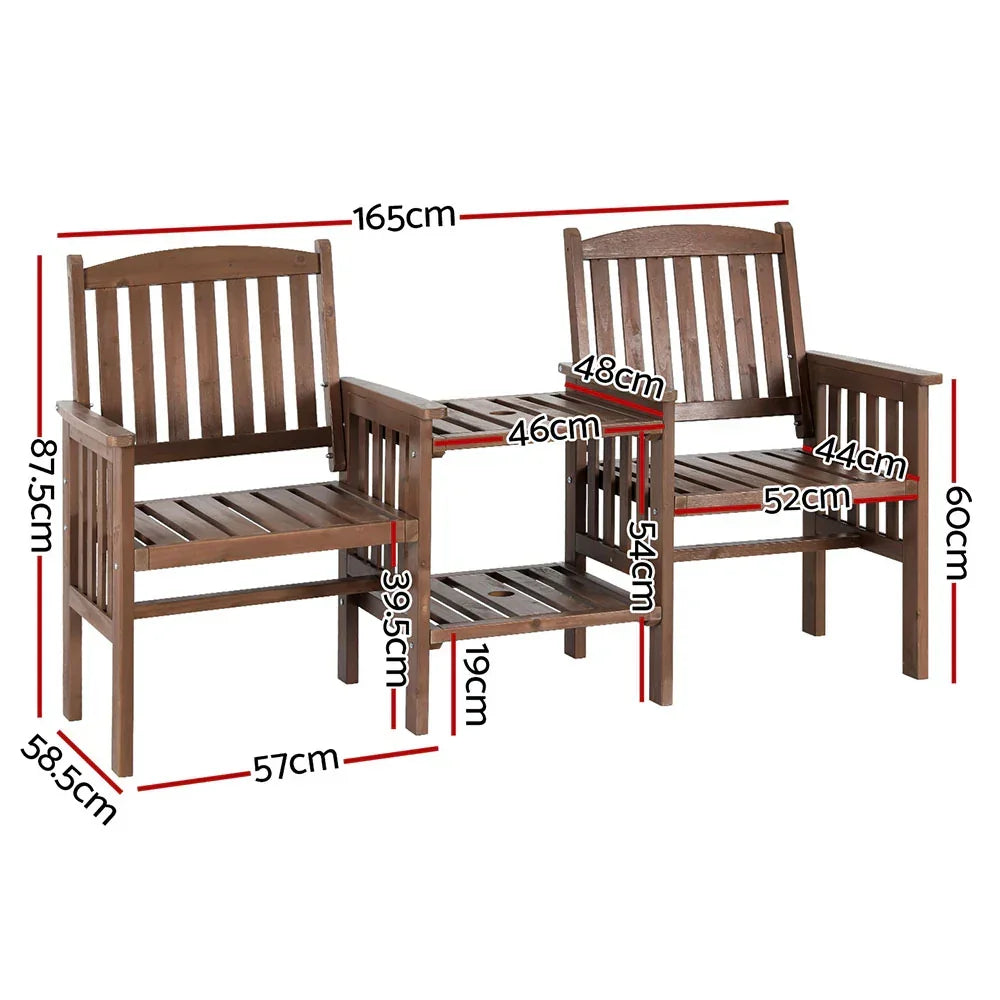 Outdoor Garden Bench Loveseat Wooden Table Chairs Patio Furniture Brown - Stacks Warehouse