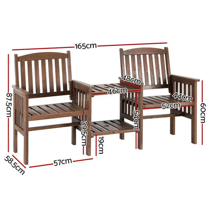 Outdoor Garden Bench Loveseat Wooden Table Chairs Patio Furniture Brown - Stacks Warehouse