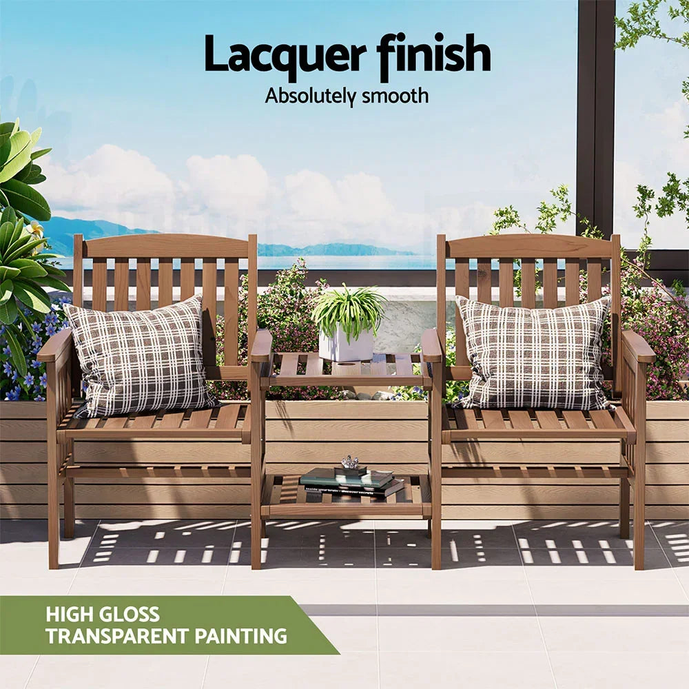 Outdoor Garden Bench Loveseat Wooden Table Chairs Patio Furniture Brown - Stacks Warehouse