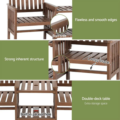 Outdoor Garden Bench Loveseat Wooden Table Chairs Patio Furniture Brown - Stacks Warehouse