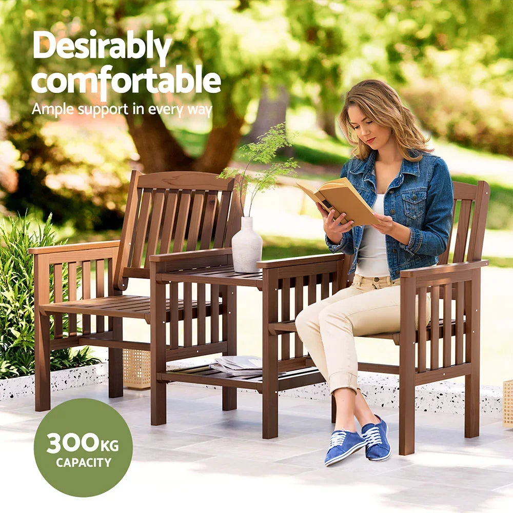 Outdoor Garden Bench Loveseat Wooden Table Chairs Patio Furniture Brown - Stacks Warehouse