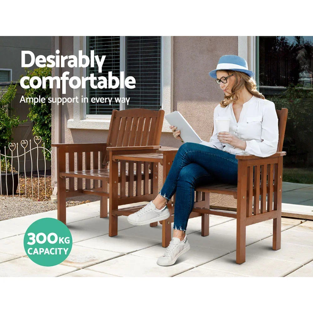 Outdoor Garden Bench Loveseat Wooden Table Chairs Patio Furniture Brown - Stacks Warehouse