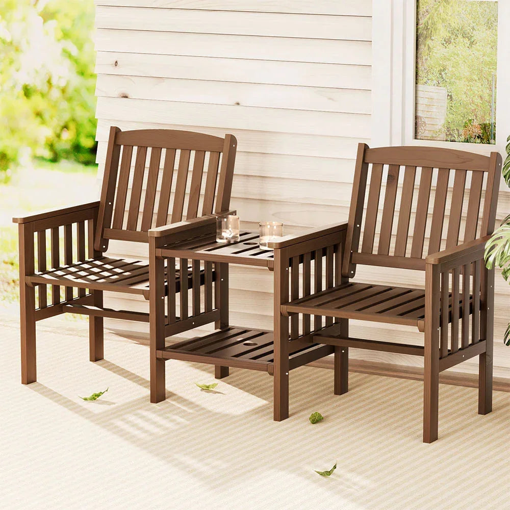 Outdoor Garden Bench Loveseat Wooden Table Chairs Patio Furniture Brown - Stacks Warehouse