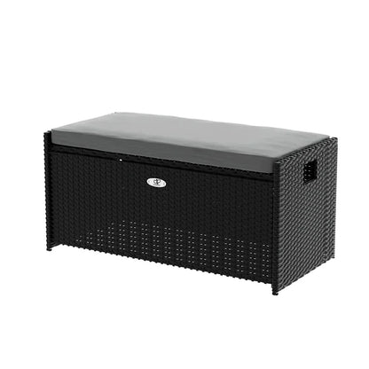 Gardeon Outdoor Storage Bench Box Wicker Garden Sheds Tools Cushion Patio Furniture Black - Stacks Warehouse