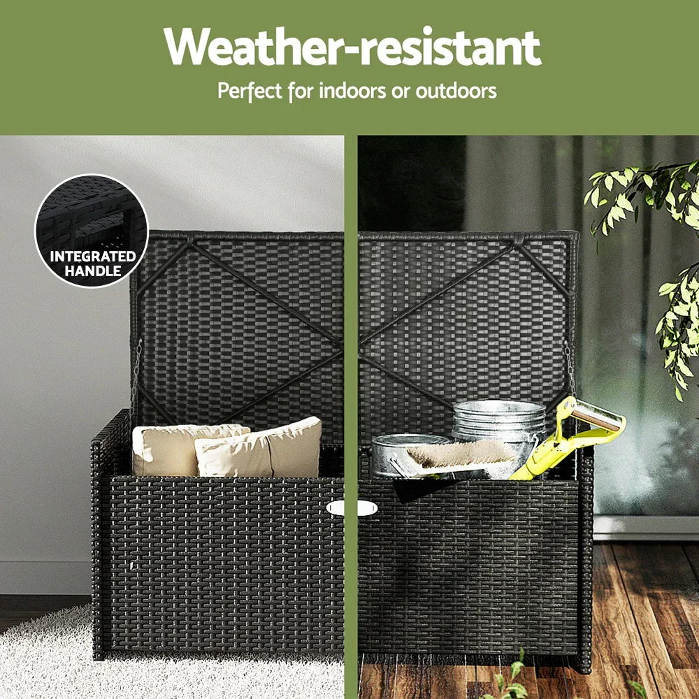 Gardeon Outdoor Storage Bench Box Wicker Garden Sheds Tools Cushion Patio Furniture Black - Stacks Warehouse