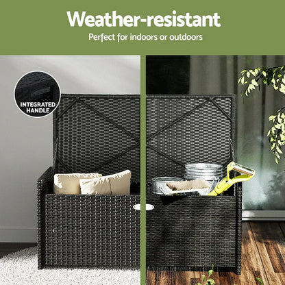 Gardeon Outdoor Storage Bench Box Wicker Garden Sheds Tools Cushion Patio Furniture Black - Stacks Warehouse