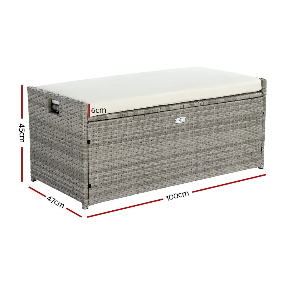 Gardeon Outdoor Storage Bench Box Wicker Garden Sheds Tools Cushion Patio Furniture Grey - Stacks Warehouse