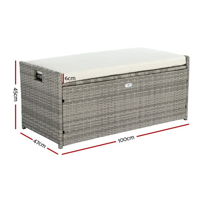 Gardeon Outdoor Storage Bench Box Wicker Garden Sheds Tools Cushion Patio Furniture Grey - Stacks Warehouse
