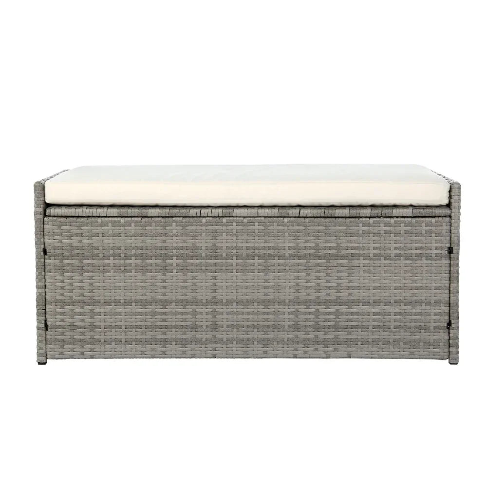 Gardeon Outdoor Storage Bench Box Wicker Garden Sheds Tools Cushion Patio Furniture Grey - Stacks Warehouse