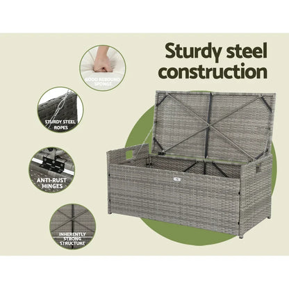 Gardeon Outdoor Storage Bench Box Wicker Garden Sheds Tools Cushion Patio Furniture Grey - Stacks Warehouse