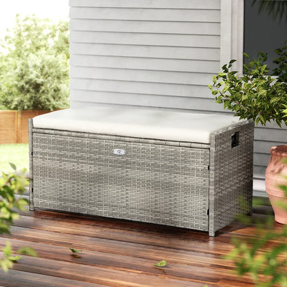 Gardeon Outdoor Storage Bench Box Wicker Garden Sheds Tools Cushion Patio Furniture Grey - Stacks Warehouse