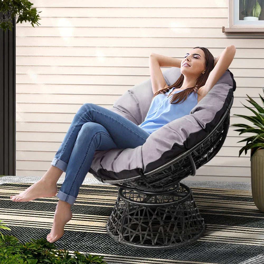 Gardeon Outdoor Chairs Outdoor Furniture Papasan Chair Wicker Patio Garden Black - Stacks Warehouse
