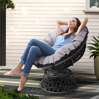 Gardeon Outdoor Chairs Outdoor Furniture Papasan Chair Wicker Patio Garden Black - Stacks Warehouse